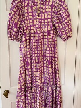 HUNTER BELL Purple and Cream Check Maxi Dress